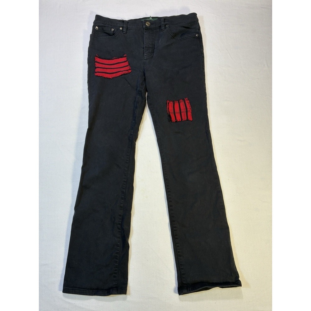 Lauren Ralph Lauren Jeans Womens 10 Black Patchwork Straight Leg Stretch Denim